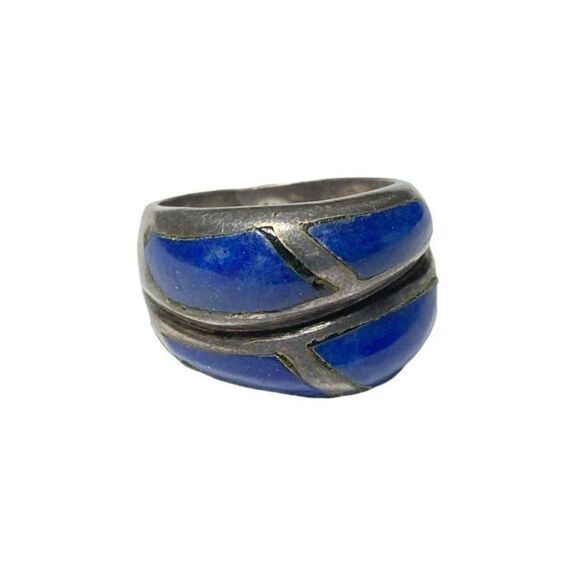 Sterling Silver Native Lapis Inlay Ring Size 7 925 Blue - Picture 1 of 4
